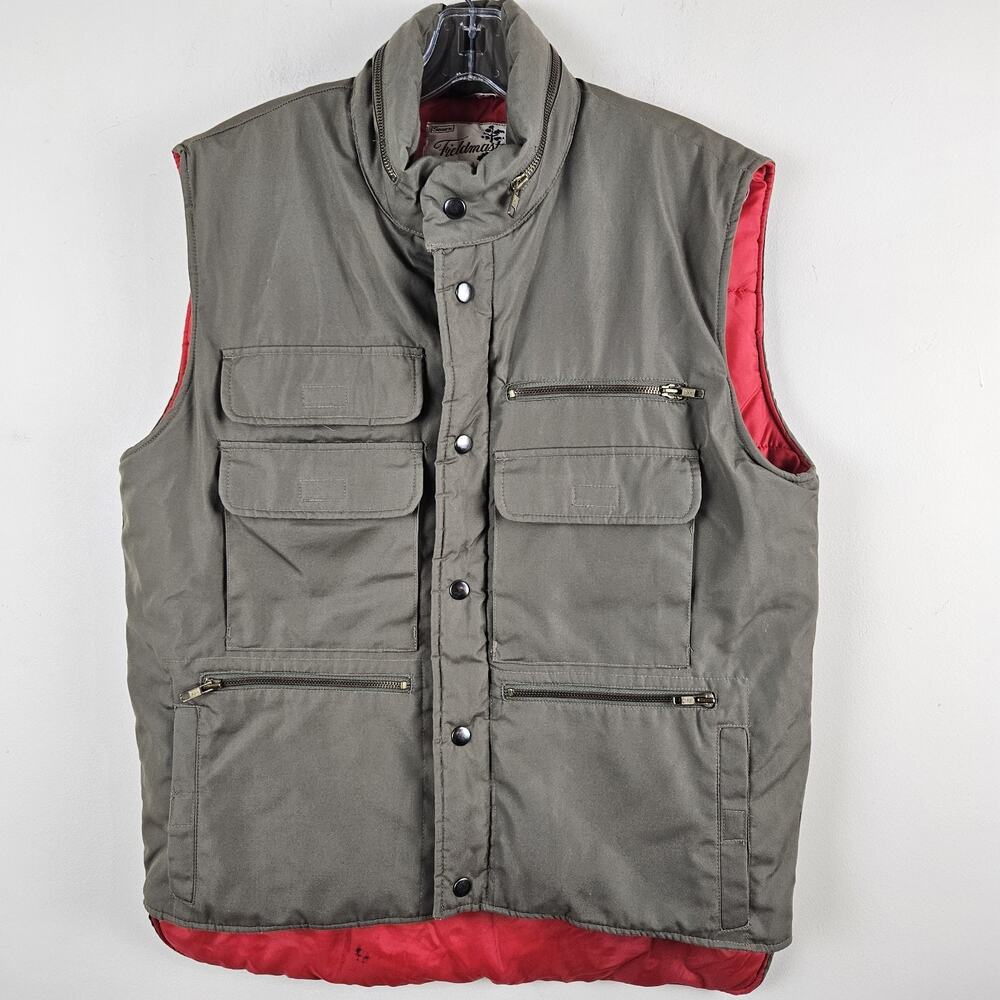 Vintage Sears Fieldmaster Mens M tall Puffer Vest Brown Red Quilted Hunting